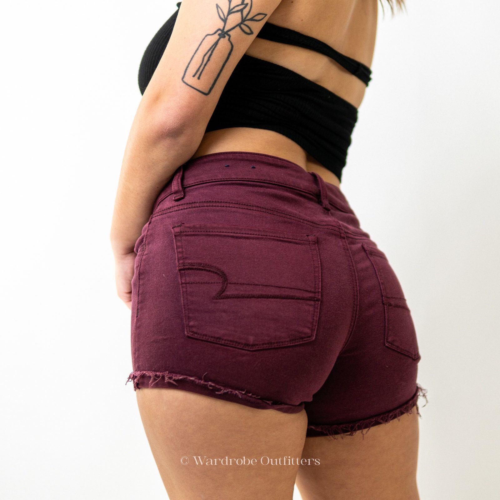 American Eagle Outfitters AEO Plum Denim Super Stretch High Rise Shortie Shorts Size 28" / US 6 / IT 42 - 7 Thumbnail