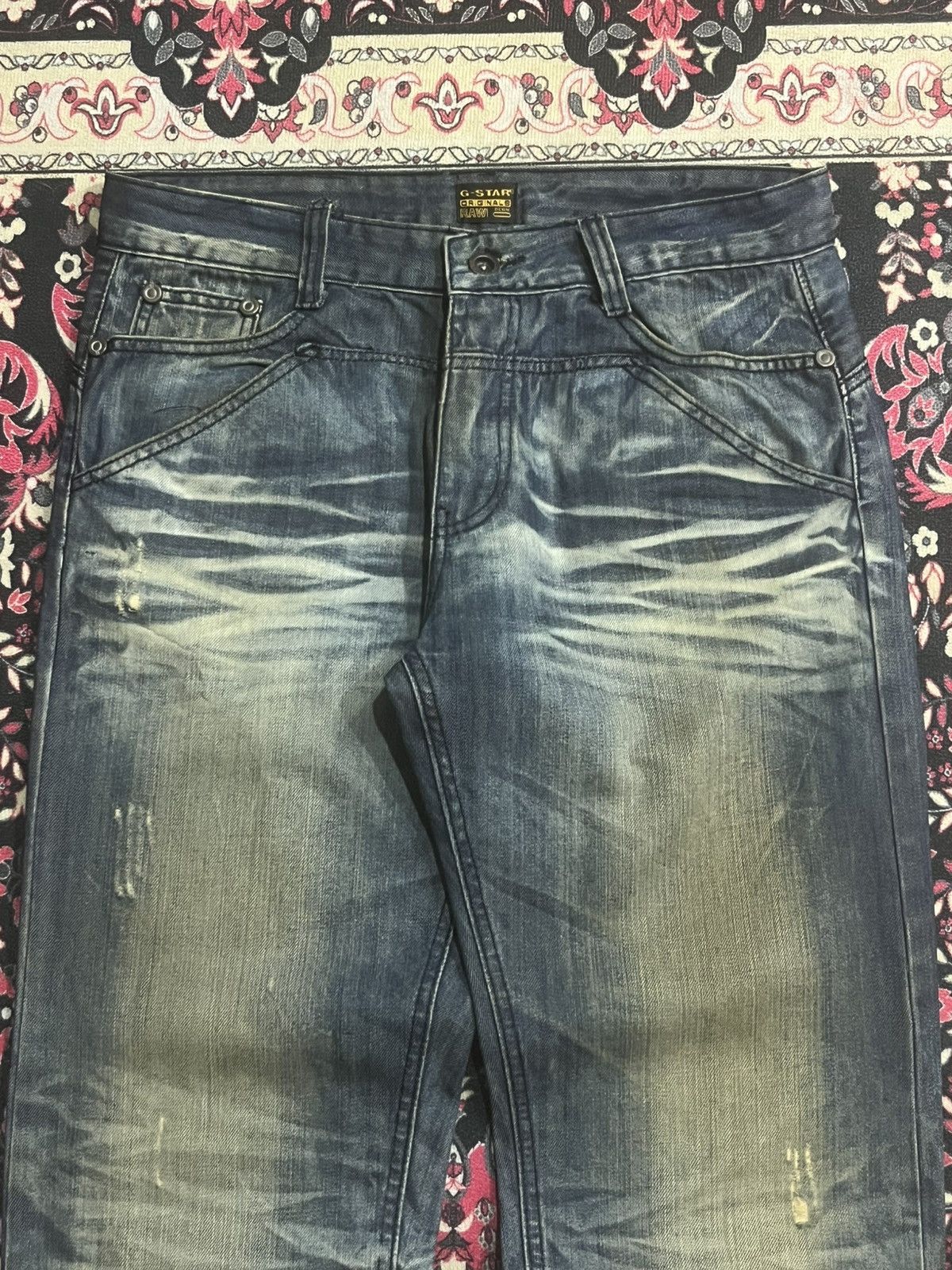 G-Star Vintage G Star Raw Rustic Heavy Whisker Fringe Loose Jeans Size US 33 - 4 Thumbnail