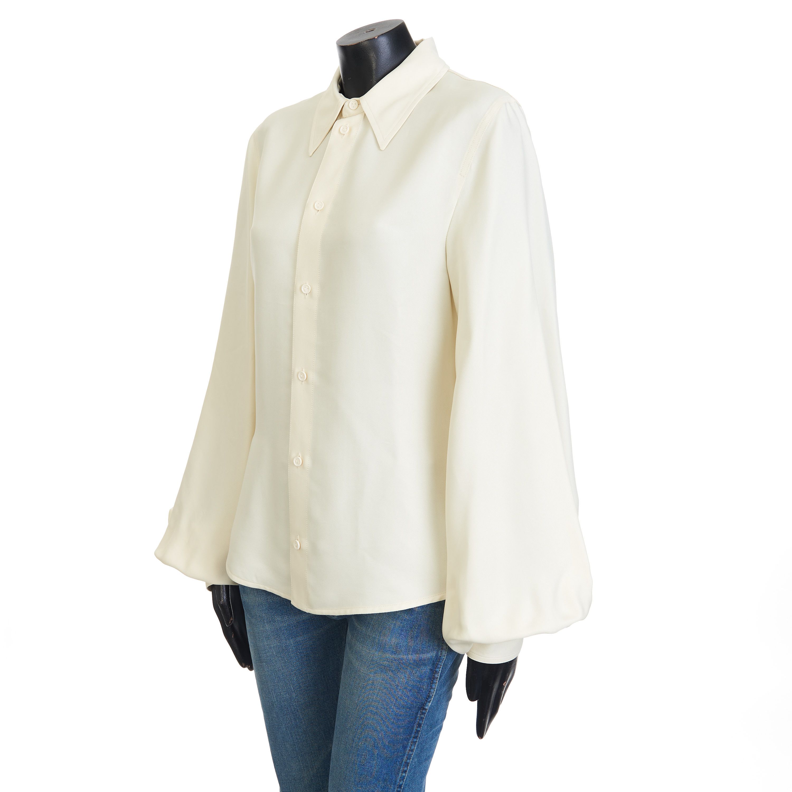 Bottega Veneta Longsleeve Shirt In Seasalt Viscose & Silk Mix Fluid Twill Size S / US 4 / IT 40 - 2 Thumbnail
