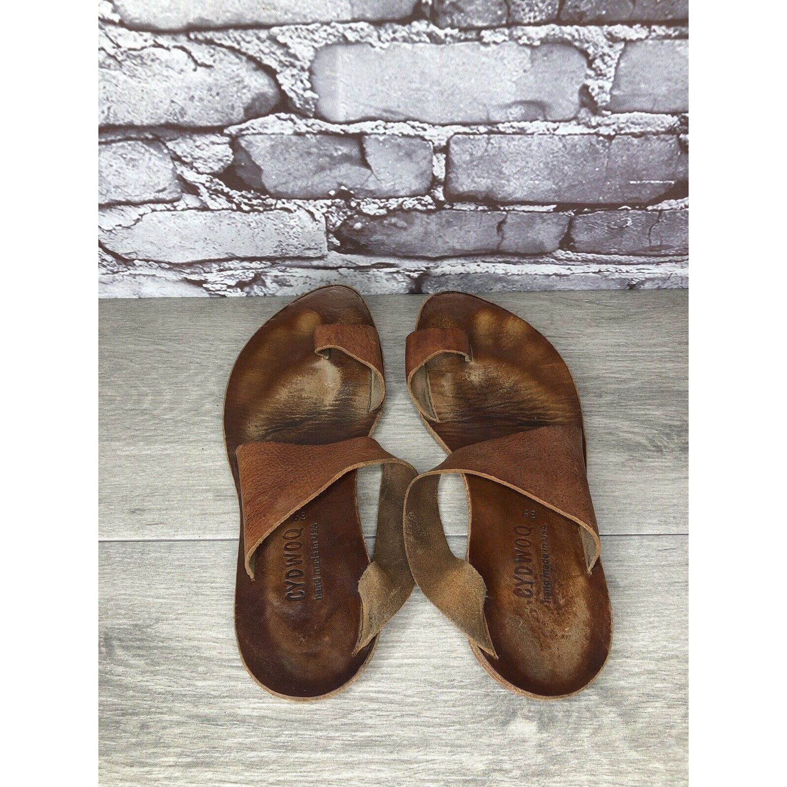 CYDWOQ Cydwoq Brown Leather Toe Post Strap Flat Handmade Sandals Wo Size US 9 / IT 39 - 5 Thumbnail
