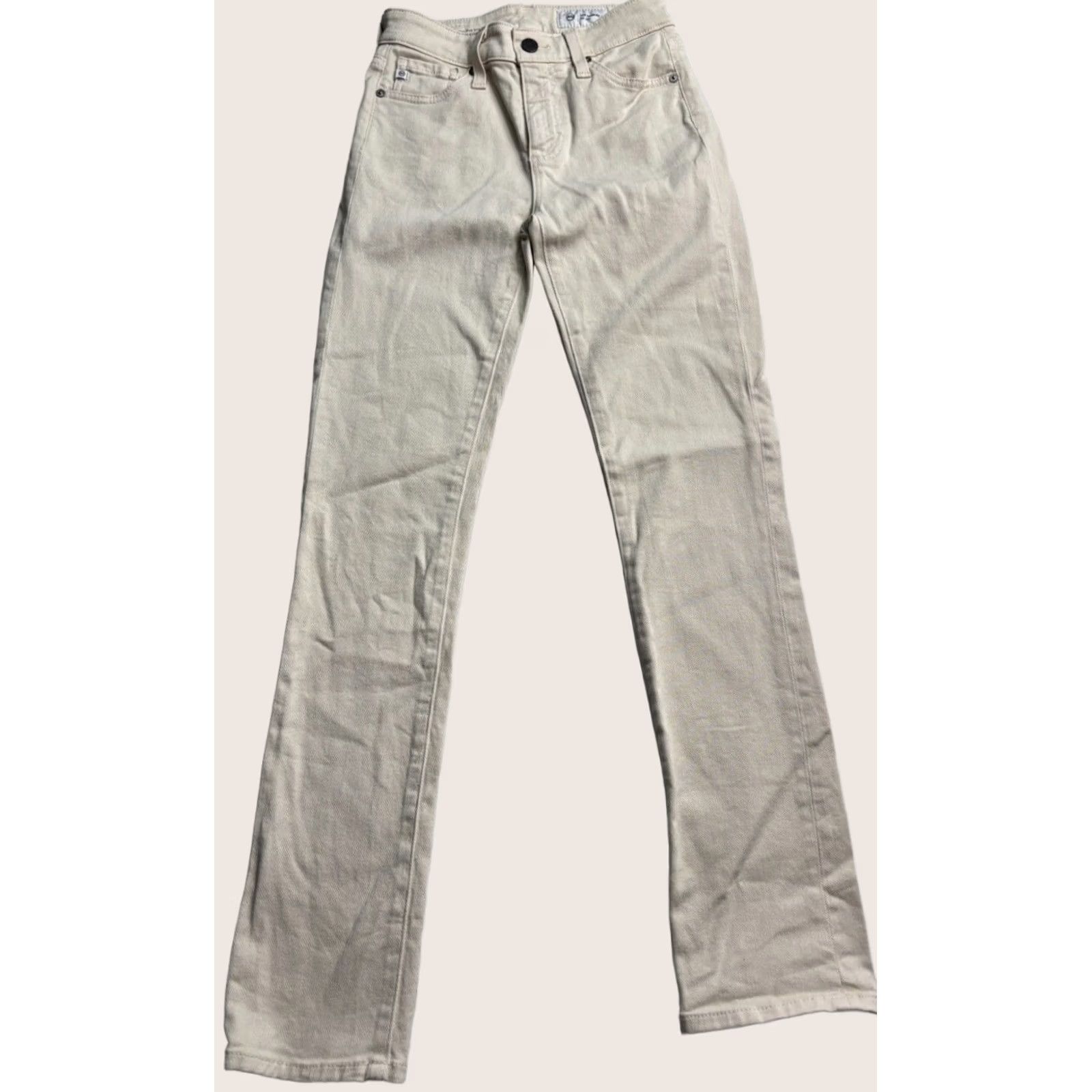 Vintage AG Mari High Rise Slim Straight Stretch Jeans Cream Women Size 23R Fits (24x29) Size 40" / US 18 - 1 Thumbnail