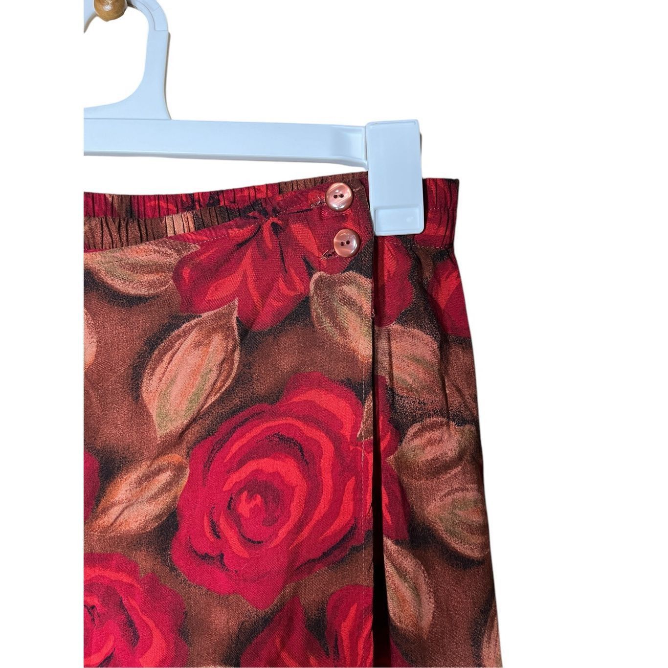 Other Vintage Sag Harbor Petite Red Roses Brown Long Skirt Faux Wr Size 31" - 3 Thumbnail