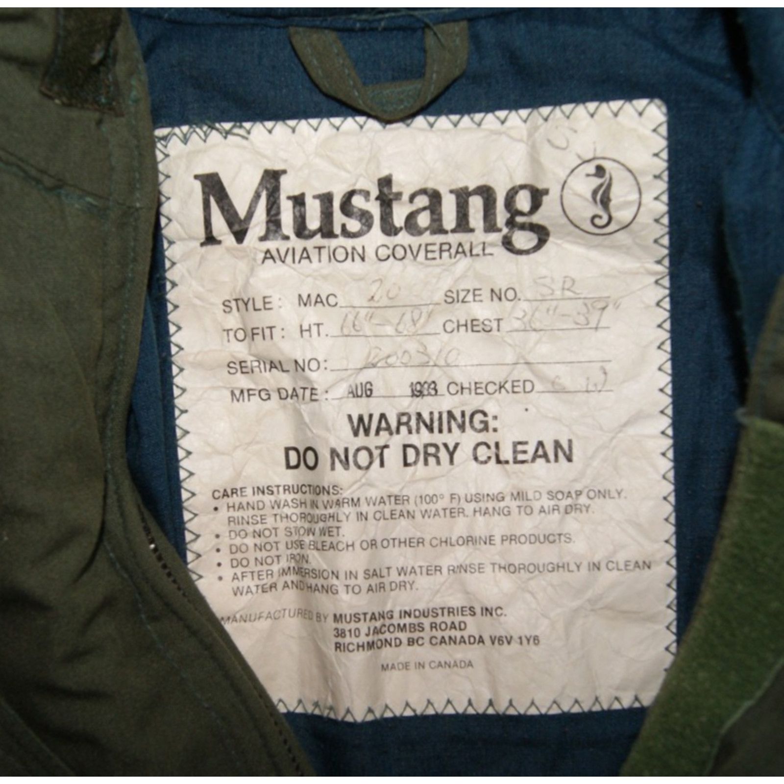 Mustang VTG Mustang Aviation Pilot Coveralls Mac-20 8R Lined Hood Size US 38 / EU 54 - 7 Thumbnail