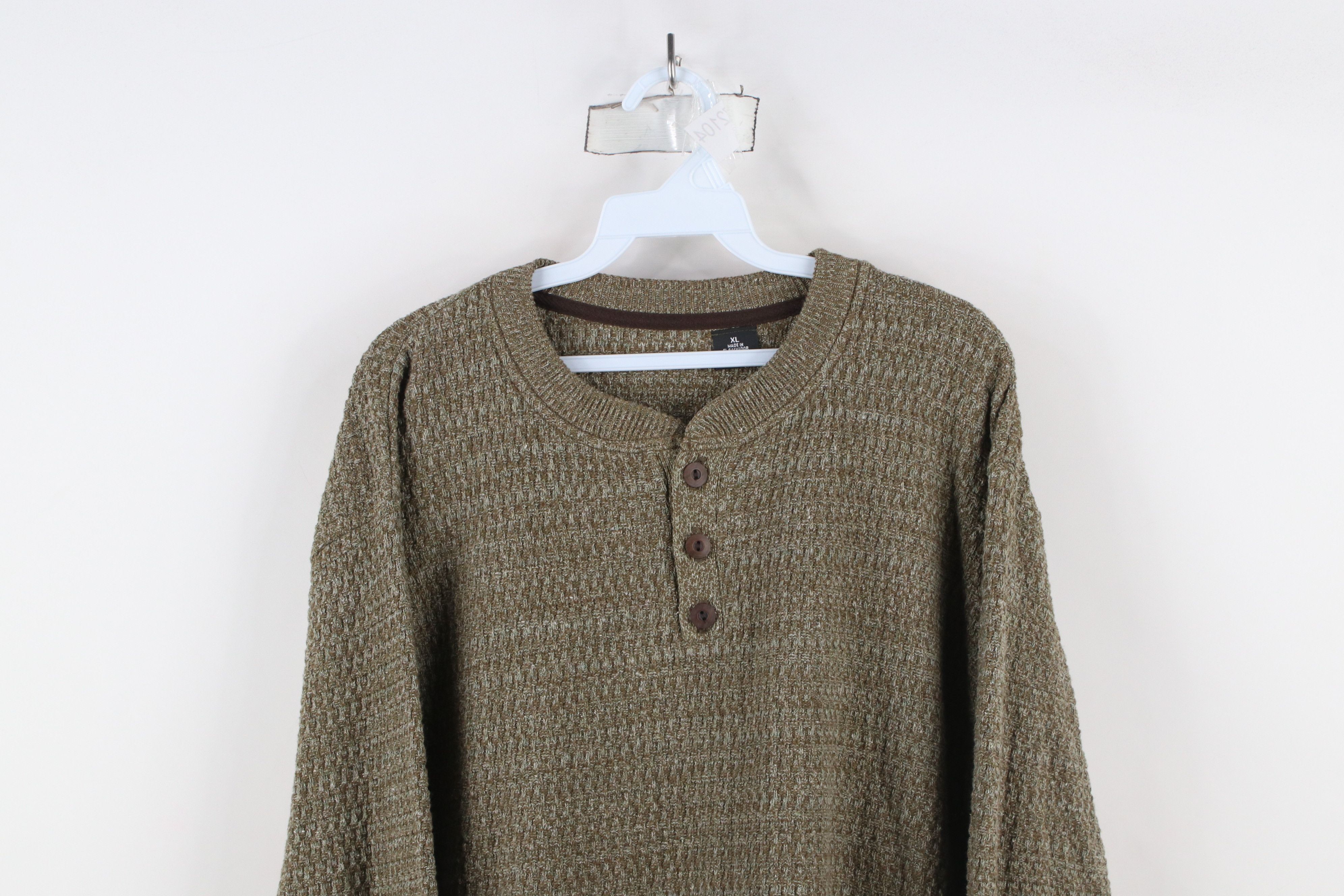 Vintage Vintage 90s Streetwear Knit Henley Sweater Heather Brown Size US XL / EU 56 / 4 - 2 Thumbnail