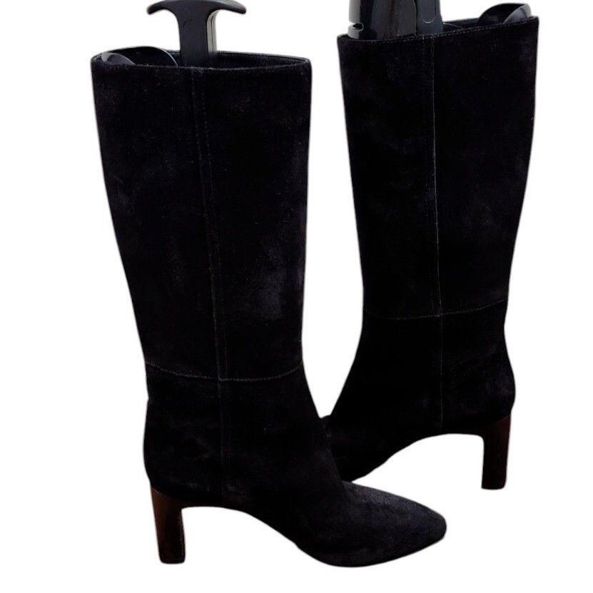 Longchamp Longchamp Roseau Heeled boots Black suede Bamboo logo Size US 7.5 / IT 37.5 - 6 Thumbnail