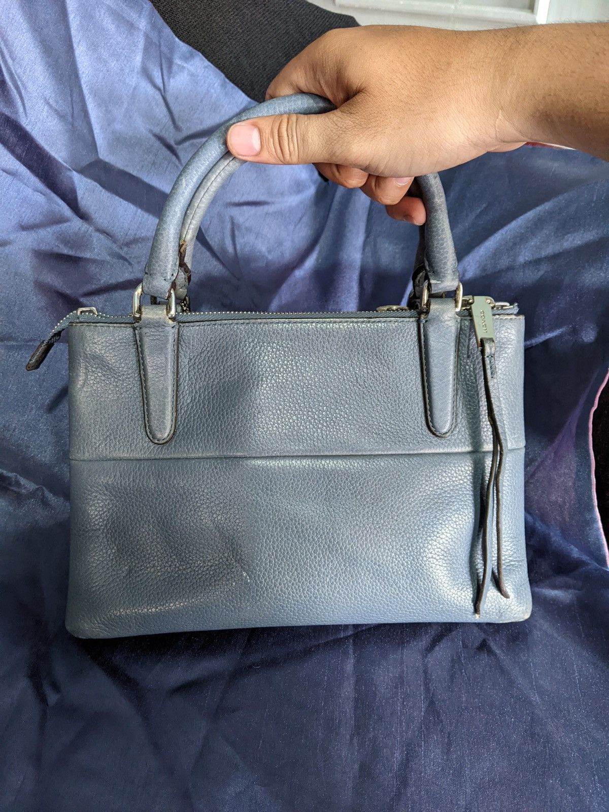 Coach COACH Pebbled Borough Bag Silver Washed Chambray A28163 Size ONE SIZE - 5 Thumbnail