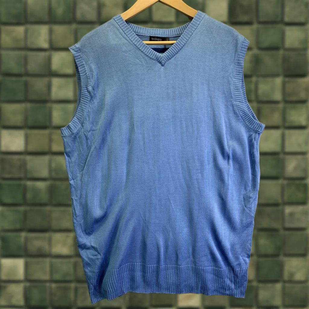 Vintage Bagazio Men’s L Blue V Neck Sweater Vest Shirt NWT-4656 Size US L / EU 52-54 / 3 - 1 Thumbnail