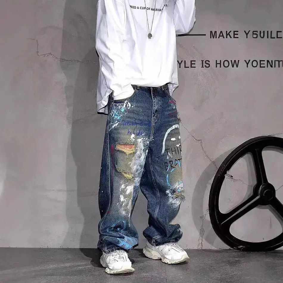 Japanese Brand Retro loose graffiti wide leg jeans Size US 32 / EU 48 - 4 Thumbnail