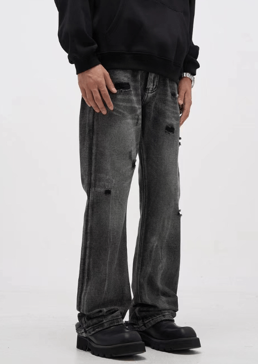 Japanese Brand × Jean Black straight-leg vintage washed ripped jeans Size US 32 / EU 48 - 4 Thumbnail