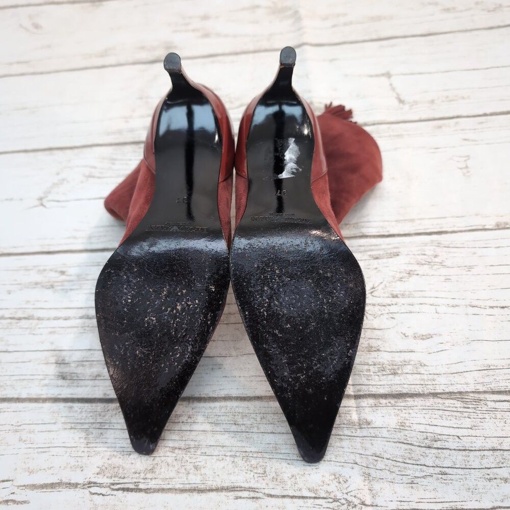 Giorgio Armani Giorgio Armani Suede Stiletto Ankle Boots Burgundy Pointed Size US 7 / IT 37 - 8 Thumbnail