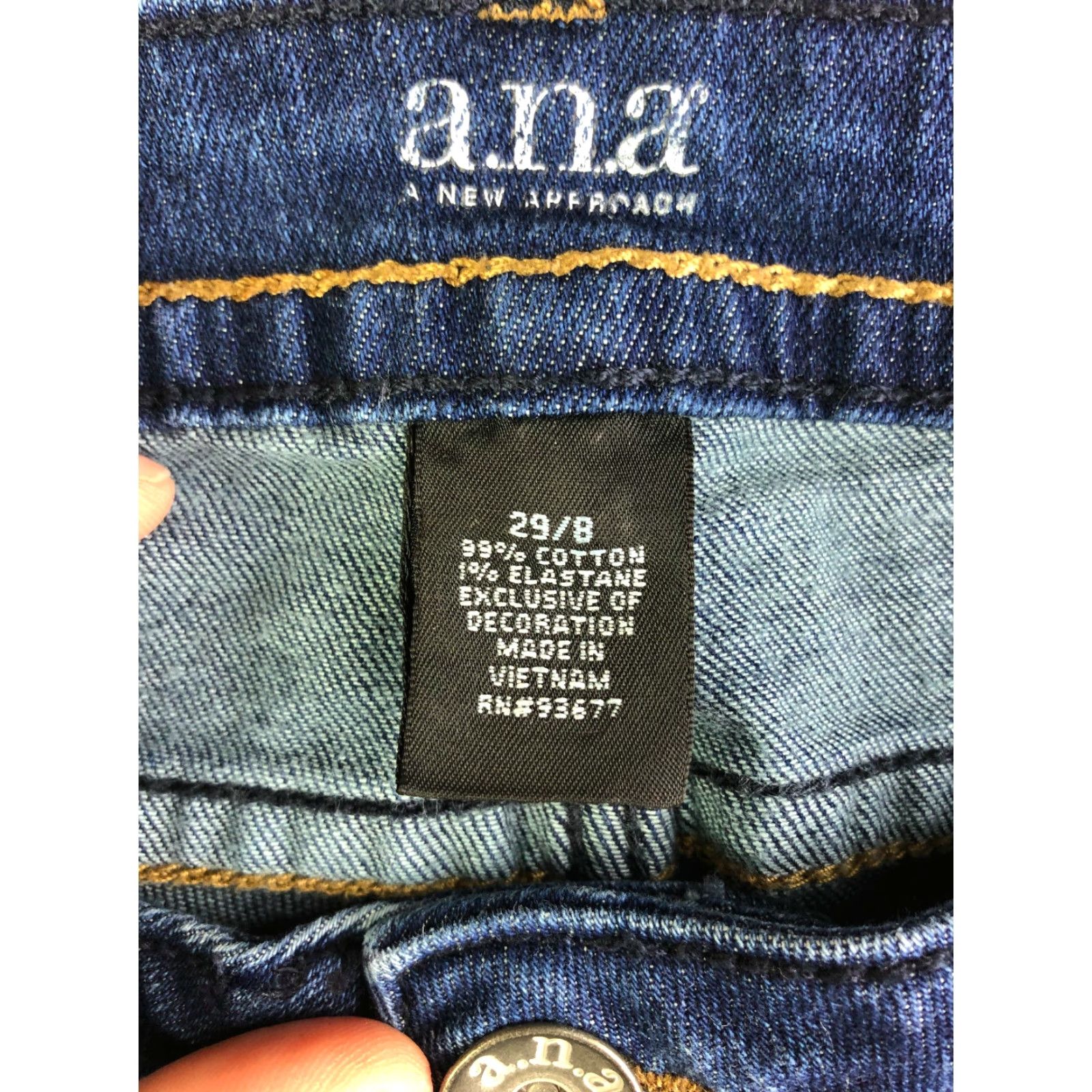 Denime a.n.a Mid Rise Skinny Jeans Juniors 29/8 Blue Denim Medium Wash Womens Regular Rise 8.5-10.5 Zip Inseam 23.5 in Size 29" - 4 Thumbnail