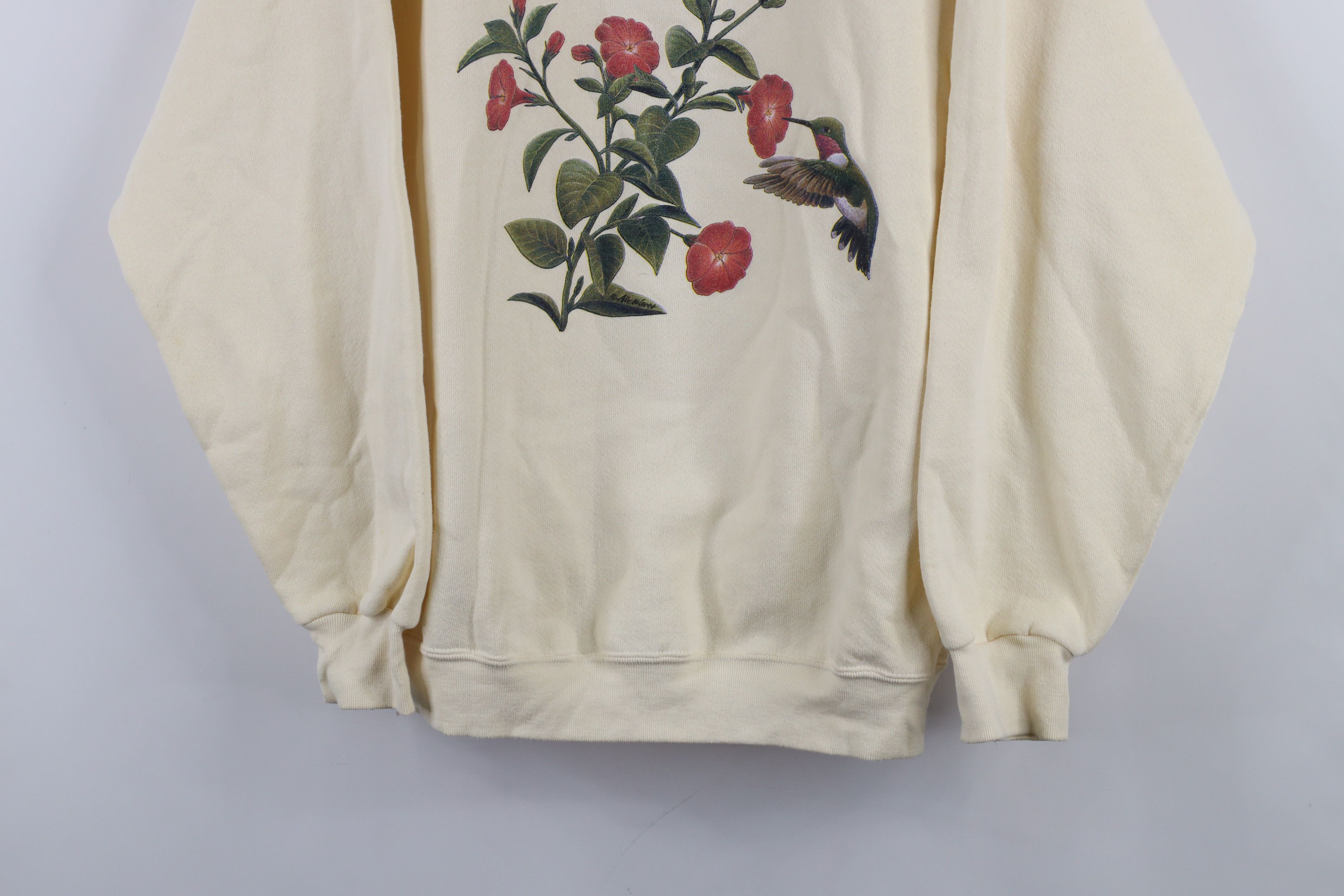 Vintage Vintage 90s Streetwear Hummingbird Sweatshirt Cream USA Size L / US 10 / IT 46 - 3 Thumbnail