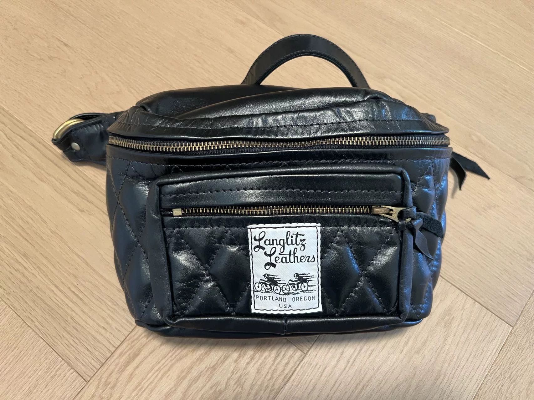 Japanese Brand Langlitz Waist Bag in Black Leather Size ONE SIZE - 1 Thumbnail
