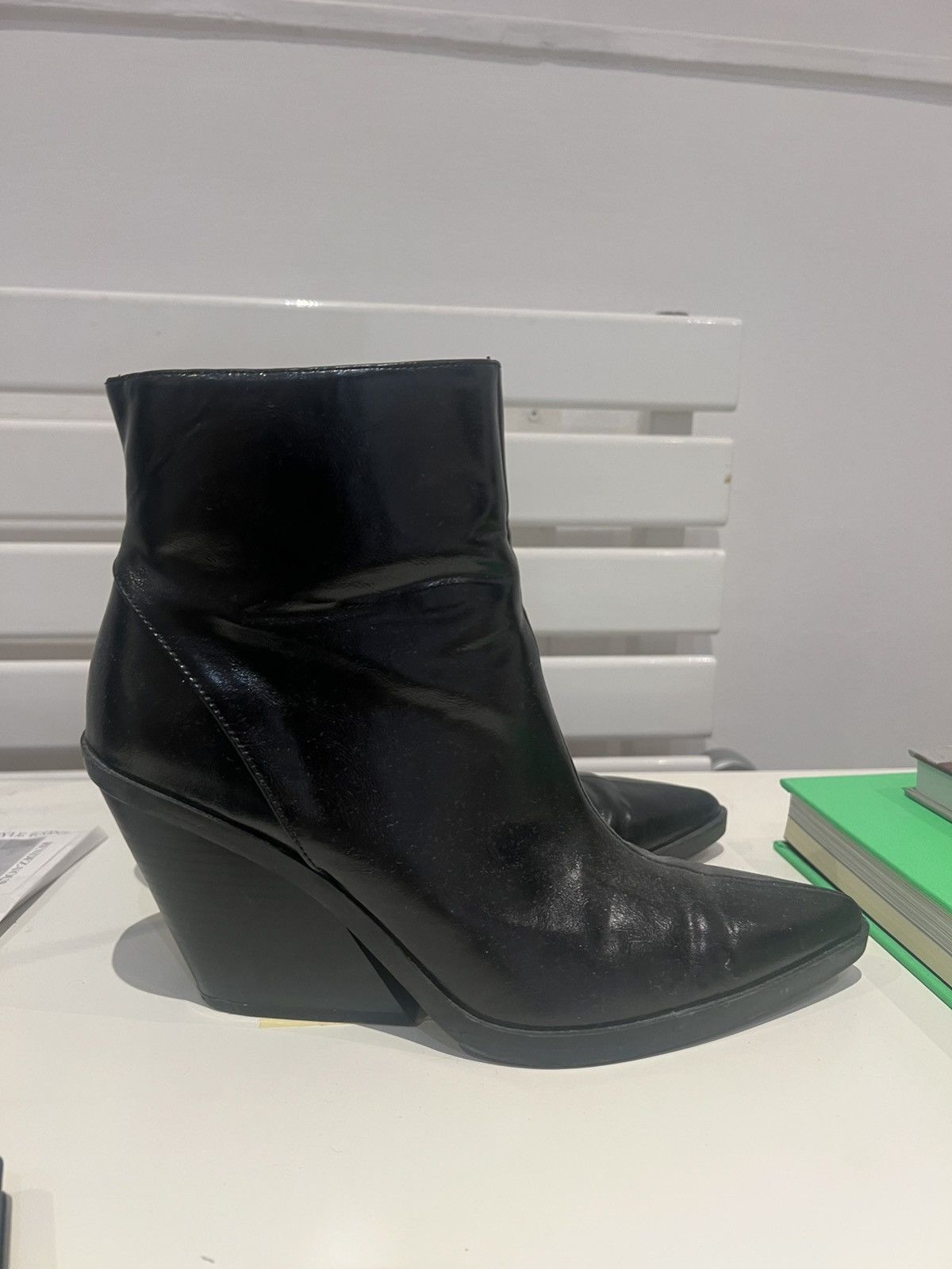 Zara Black Leather Heeled Boots Size US 10 / IT 40 - 3 Thumbnail