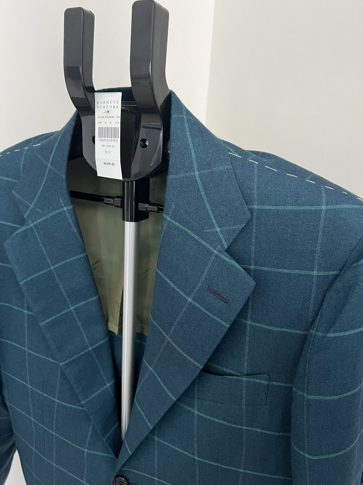 Barneys New York × Kiton Kiton Men Size 38R US 48 IT Green Windowpane Blazer NWT Size 38R - 2 Thumbnail