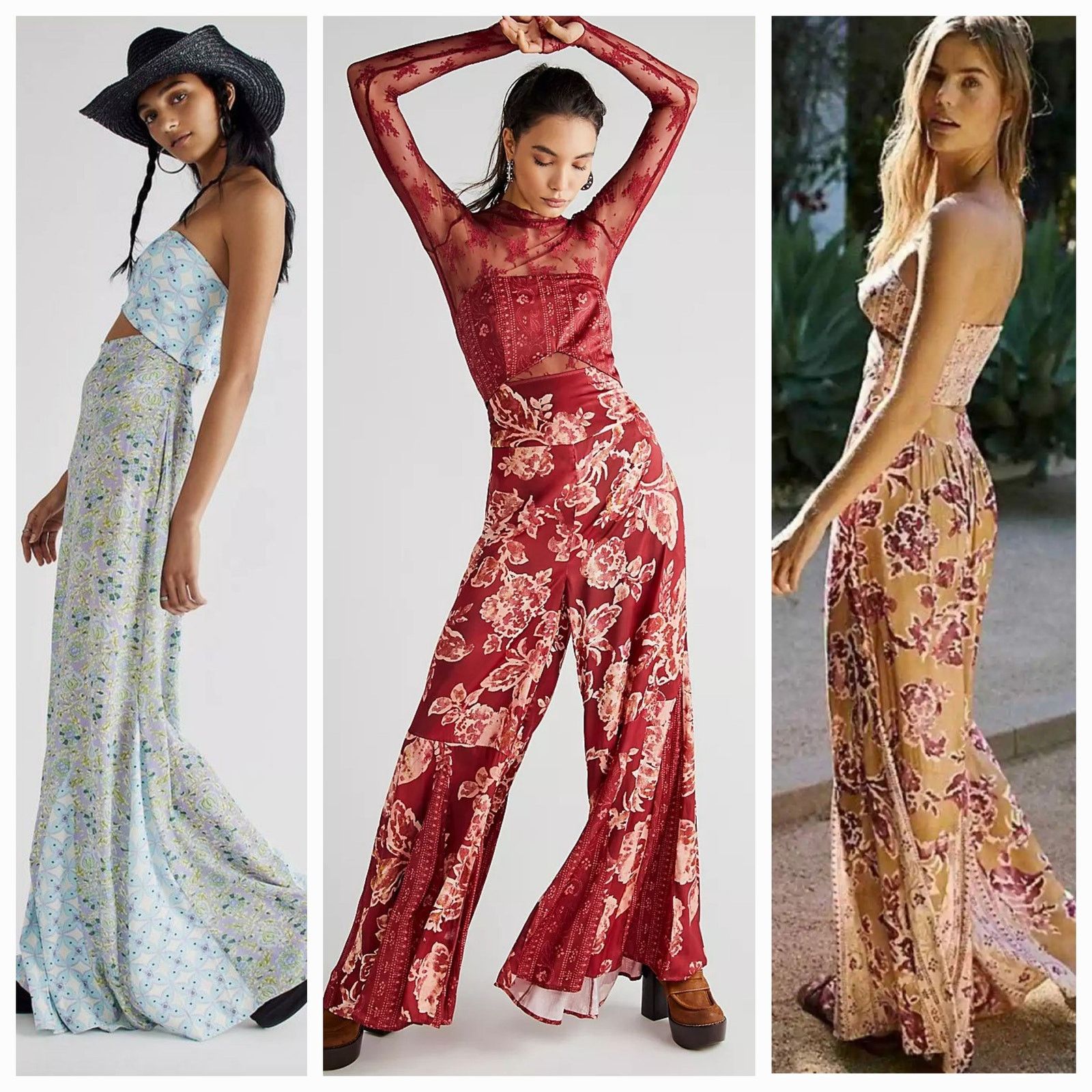 Free People NWT Free People Silky Juliet Jumpsuit $228 SMALL Wine Floral Size 28" / US 6 / IT 42 - 2 Thumbnail