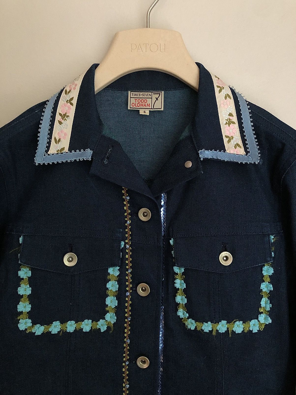 Todd Oldham Todd Oldham Vintage Sequin, Lace, Floral Trim Denim Jacket Size M / US 6-8 / IT 42-44 - 9 Thumbnail
