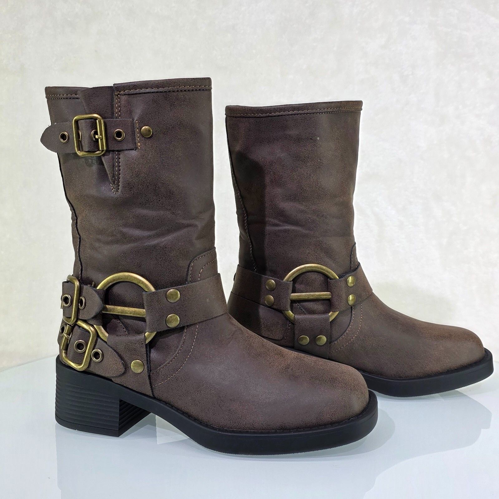 Other Dyna Brown Distressed Vegan Leather Biker Engineer Western M Size US 6.5 / IT 36.5 - 1 Thumbnail