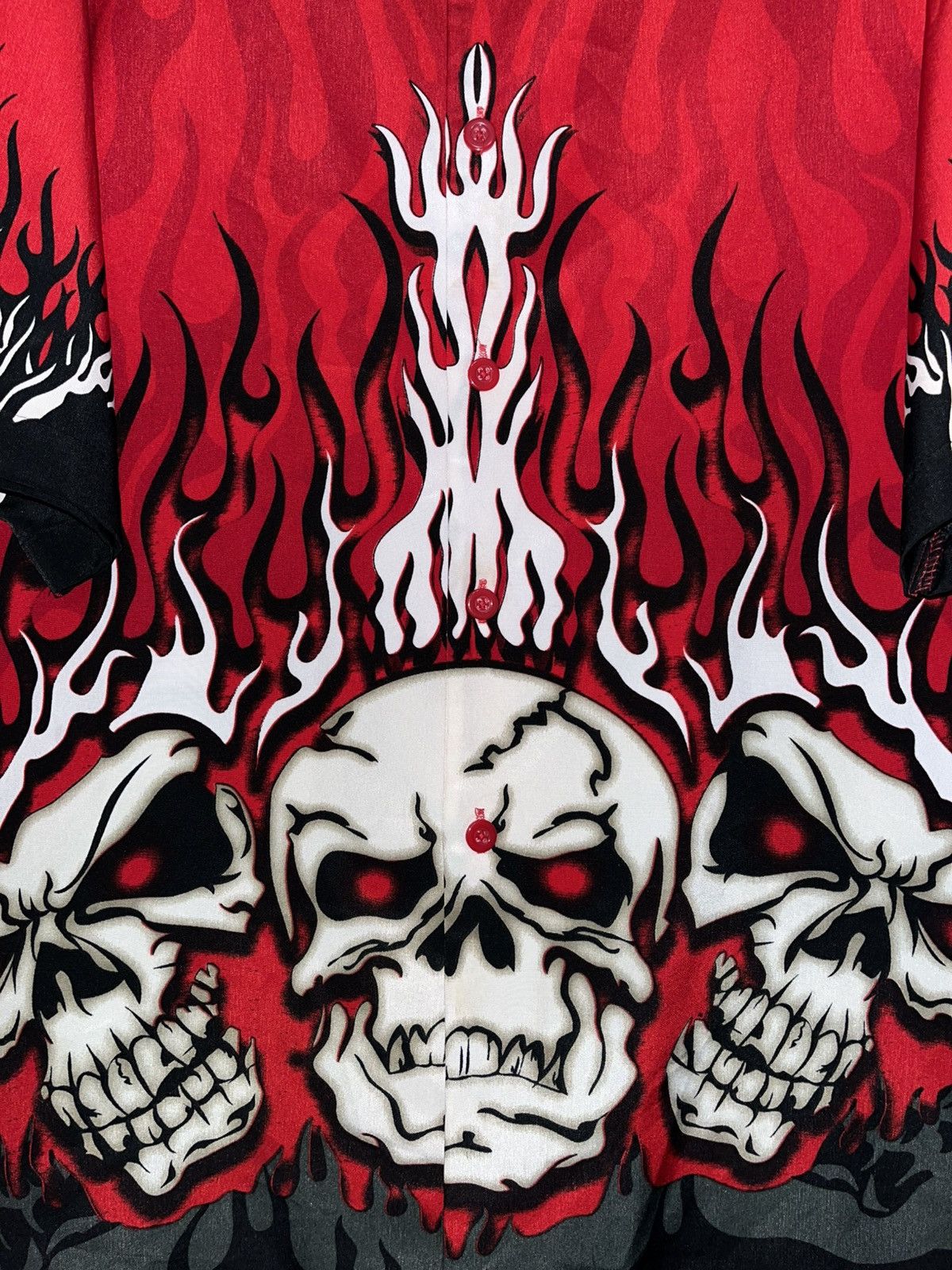 4GSELLER × Vintage Crazy Y2K Baggy Faded Grunge Flame Skull ERD Casino Shirt Size US XL / EU 56 / 4 - 2 Thumbnail