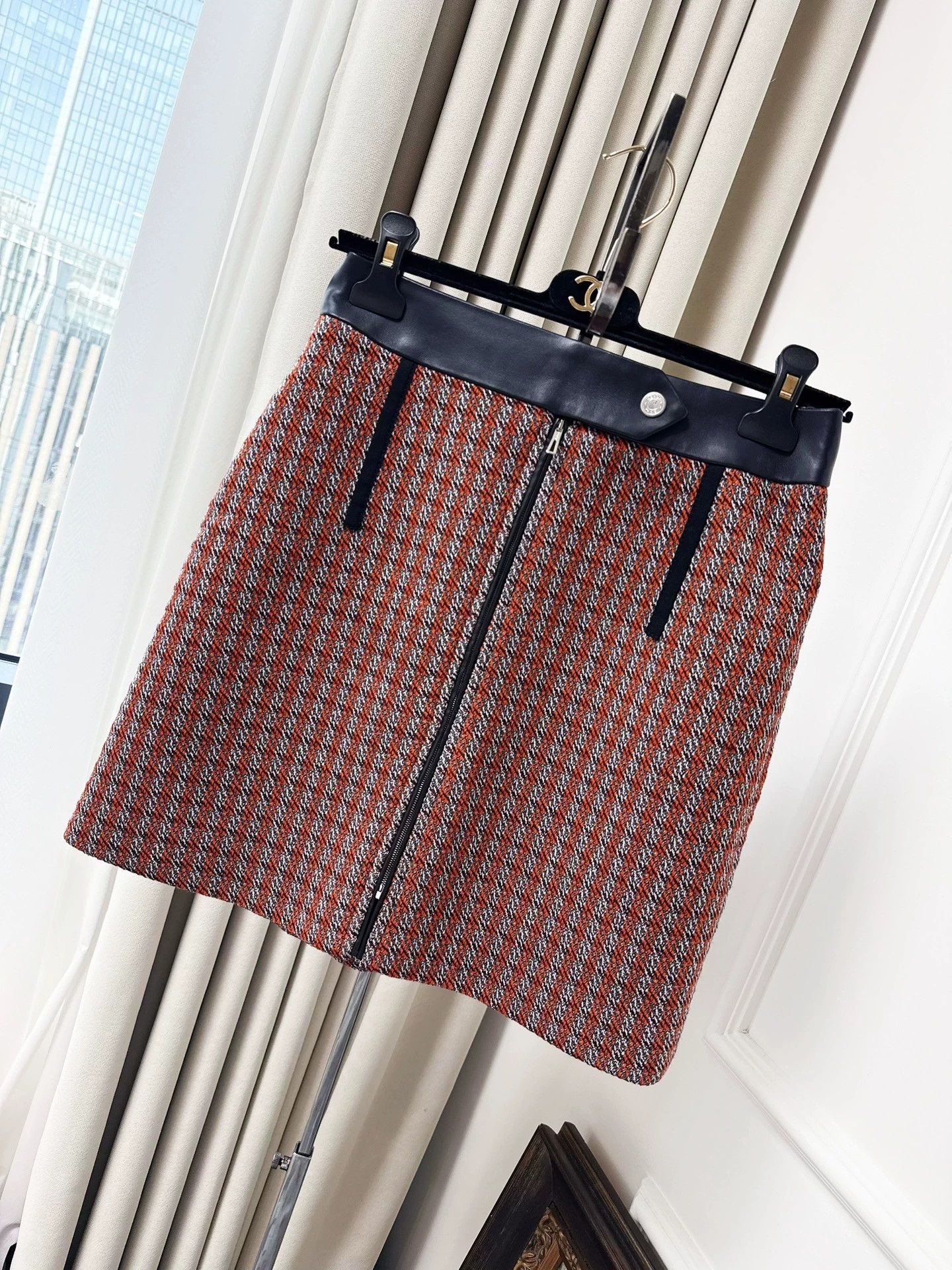 Hermes Hermes Orange Gray Plaid Wool Skirt - dmc Size US 36 / EU 52 - 1 Thumbnail