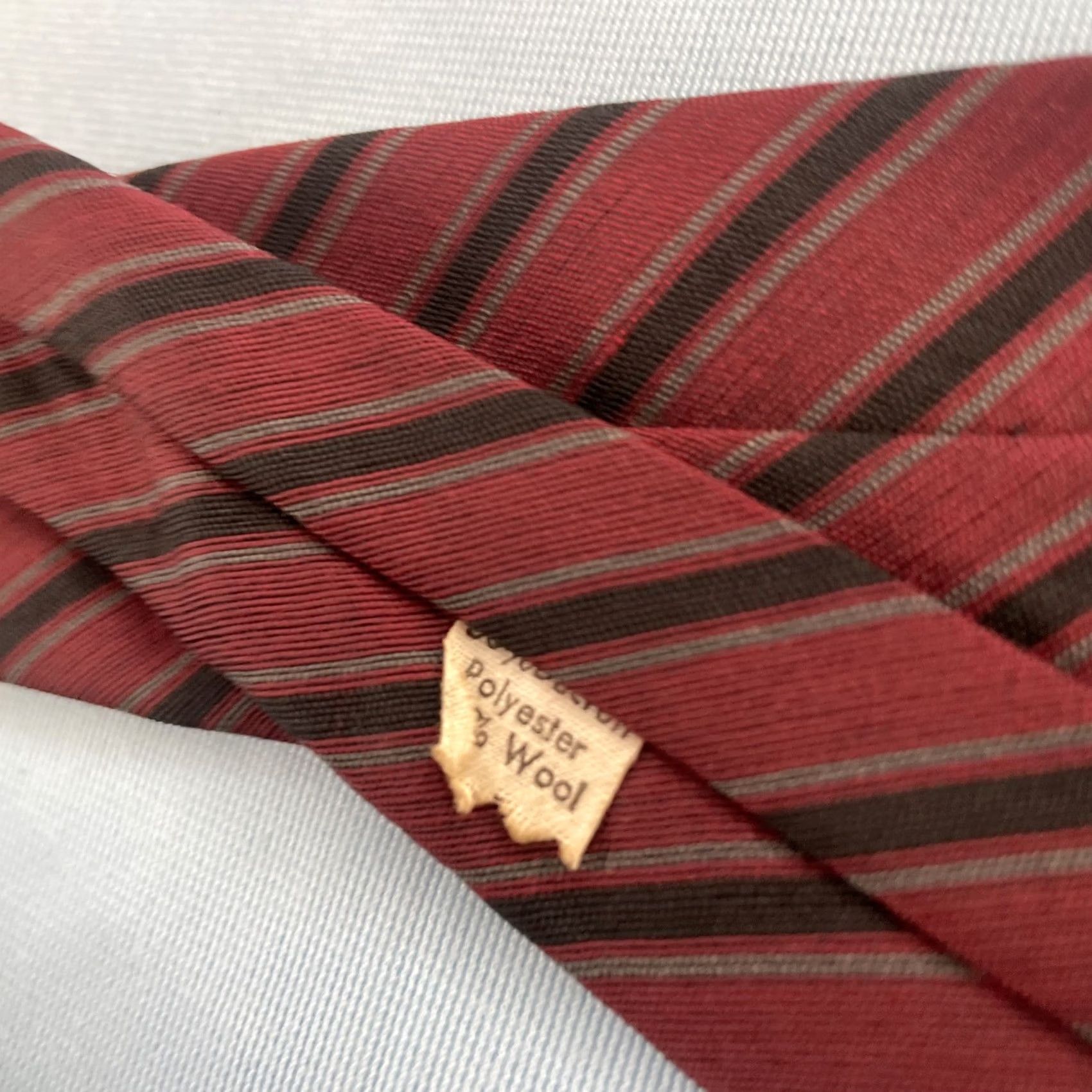 Vintage Vintage 60s Poly Wool Skinny Tie Repp Tie Cravat Red Black Gray Stripe Slim 2x54 Tie Capsule Necktie Mens Size ONE SIZE - 7 Thumbnail