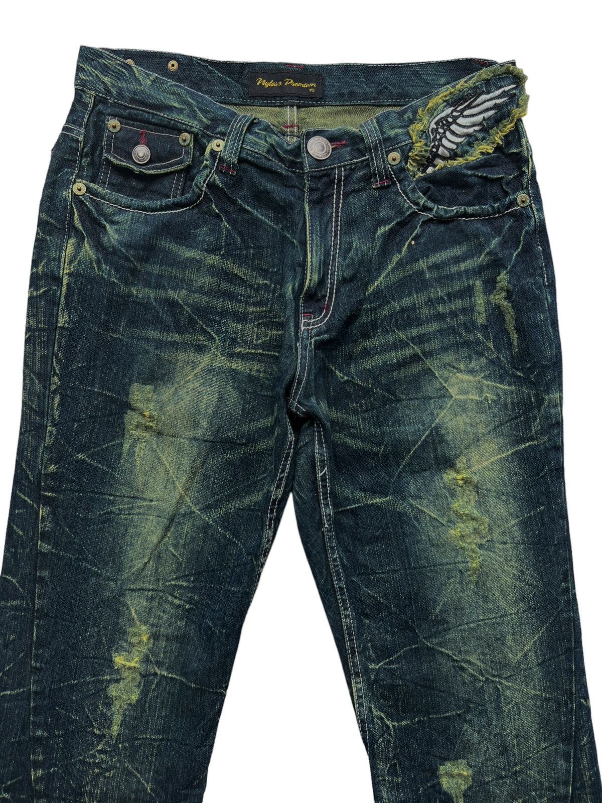 Other 🔥 Rare Nylaus Premium Wings Punk Denim Faded Jeans 33x28 Size US 33 - 4 Thumbnail