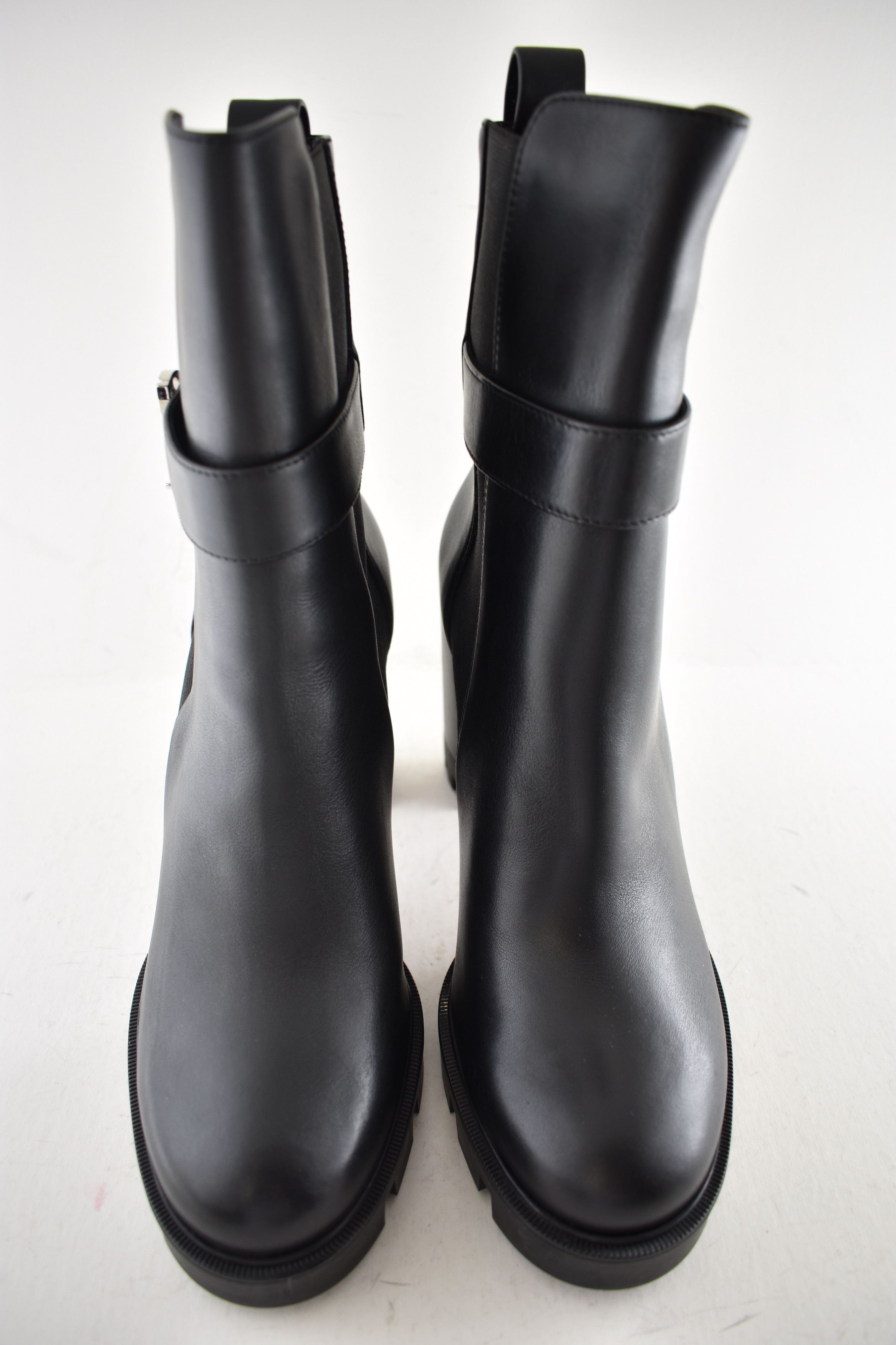 Christian Louboutin CL Chelsea Lug 100 Black Leather Ankle Block Heel Boot 41 Size US 11 / IT 41 - 11 Thumbnail