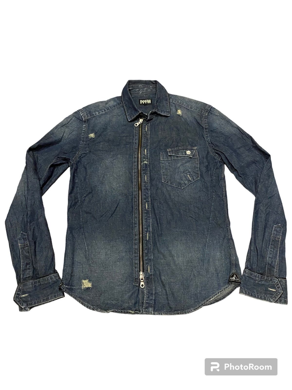 image of Distressed Denim x Hysteric Glamour Ppfm Denim Shirt Distressed Design in Blue, Men's (Size Medium)