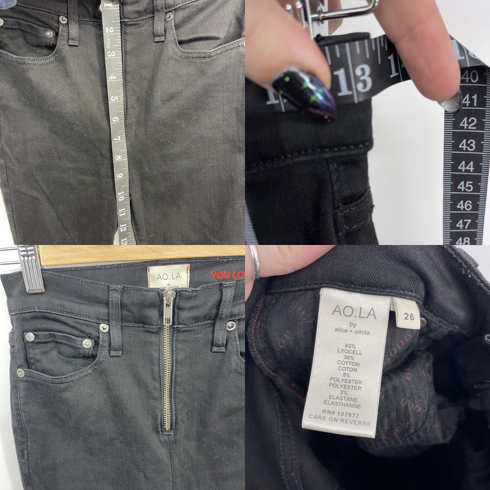 Alice + Olivia VINTAGE Alice + Olivia Jeans Women 26 Black Denim Skinny High Rise Zipper Retro Y2K Size 26" / US 2 / IT 38 - 8 Thumbnail