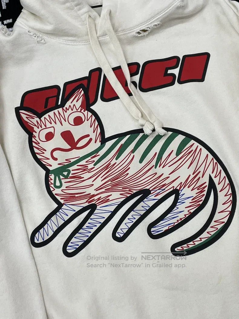 Gucci Gucci White line cat letter logo hooded sweatshirt Size S / US 4 / IT 40 - 2 Thumbnail