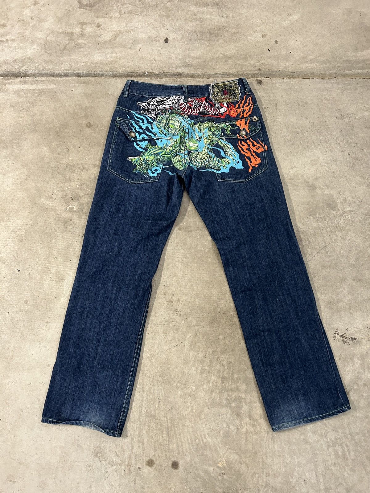 image of Vintage Y2K Kanji Japanese Jeans Size 34 in Blue, Men's