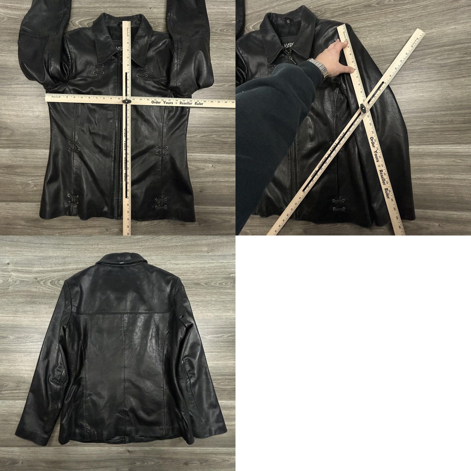 Kasper VINTAGE Kasper Leather Jacket Womens Large Black Lace Up Detail Moto Satin Lined Size L / US 10 / IT 46 - 8 Thumbnail