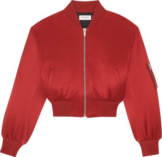 Saint Laurent Paris o1bcso1str1224 Bomber Jacket In Satin in Red Size S / US 4 / IT 40 - 1 Thumbnail