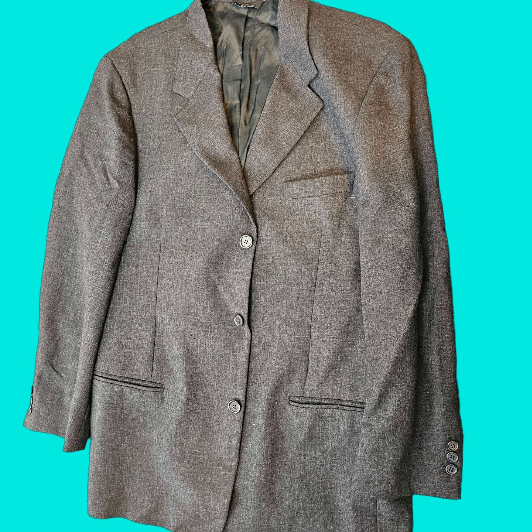 DKNY DKNY Blazer Jacket Mens 42R Wool Ventless 3 Button Formal Italian Charcoal Gray Suit Coat Regular Notch Lapel Single-Breasted Chest 42 Vintage? No Size 42R - 1 Thumbnail