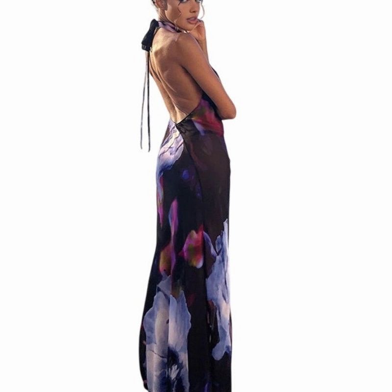Other Commense Black Floral Print Backless Halter Sleeveless Dress Size S / US 4 / IT 40 - 2 Thumbnail