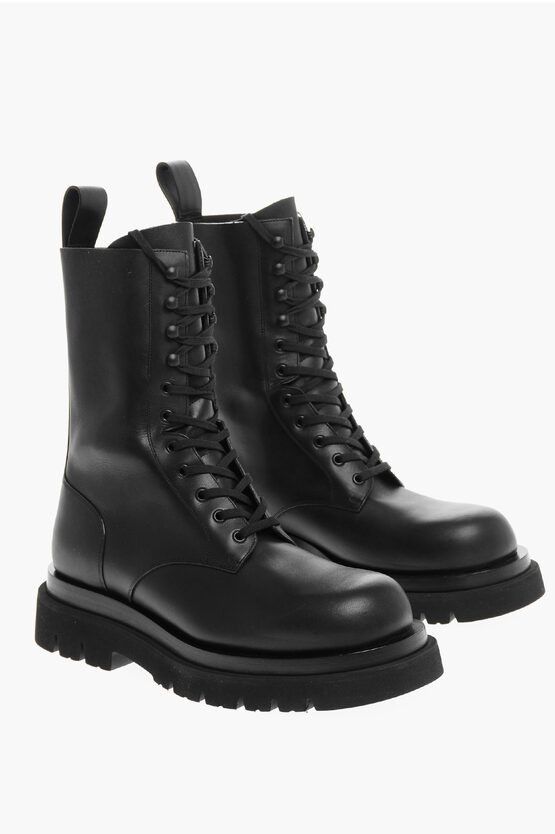 Bottega Veneta Lace-up Lug Leather Combat Booties with Rubber Sole Size US 9 / EU 42 - 1 Thumbnail