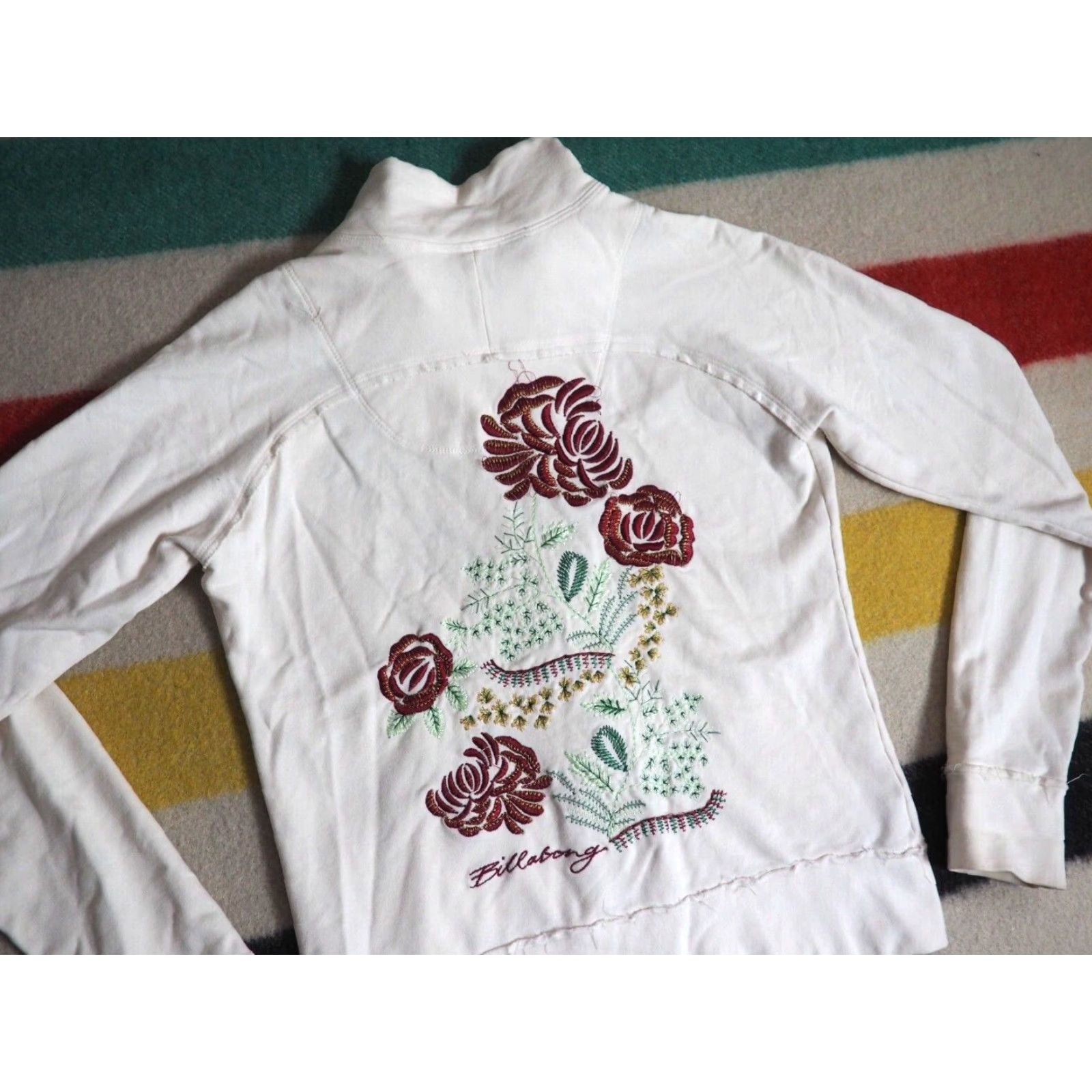 Billabong VINTAGE Billabong Sweatshirt Womens Full Zip Crew Neck Regular M Ivory Size M / US 6-8 / IT 42-44 - 3 Thumbnail