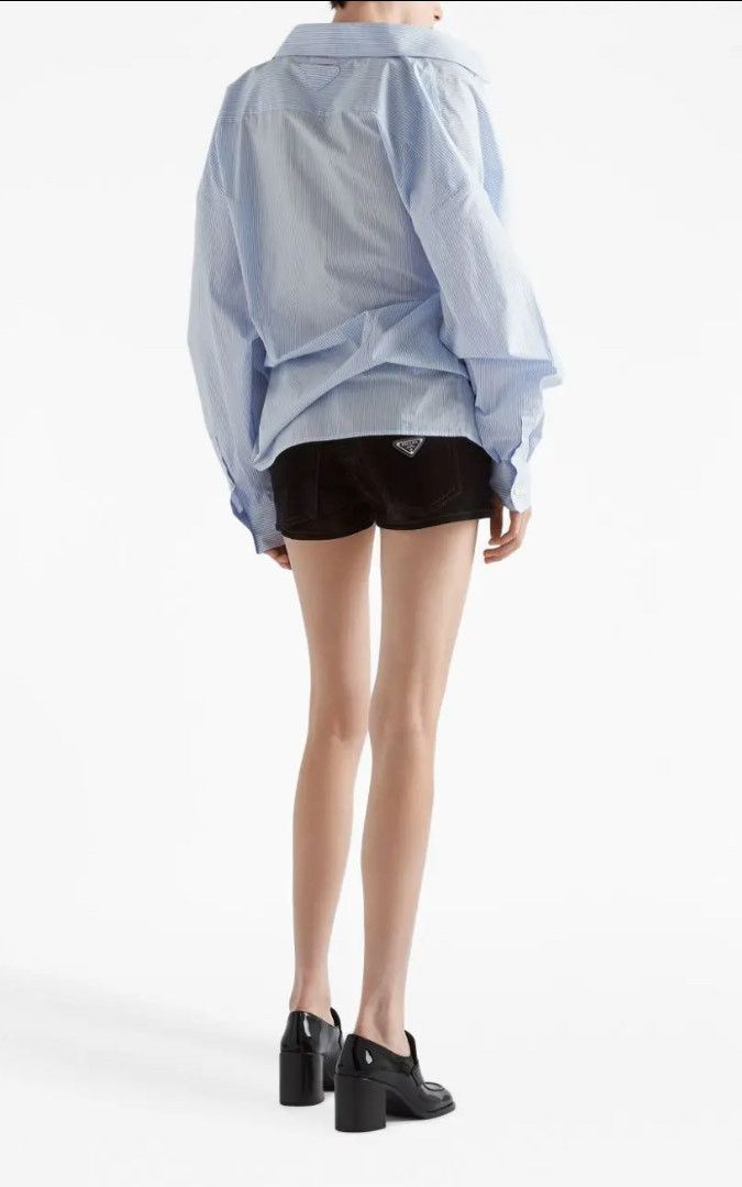 Prada Prada 23AW triangle-logo Velvet Denim Shorts Black Other Size 29" - 1 Thumbnail