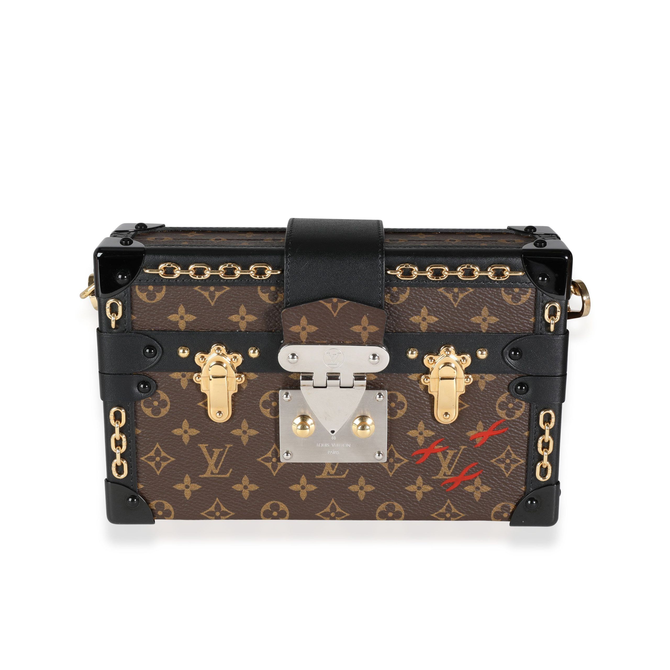 image of Louis Vuitton Monogram Canvas Chain Detail Petite Malle in Brown, Women's
