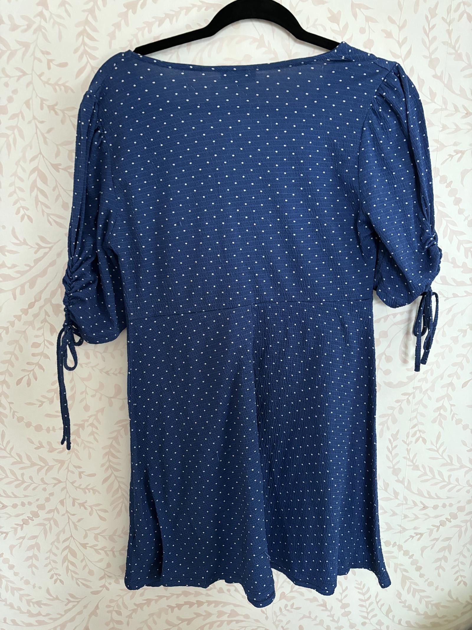 Topshop Chic Navy Polka Dot Dress by Topshop Size L / US 10 / IT 46 - 2 Thumbnail