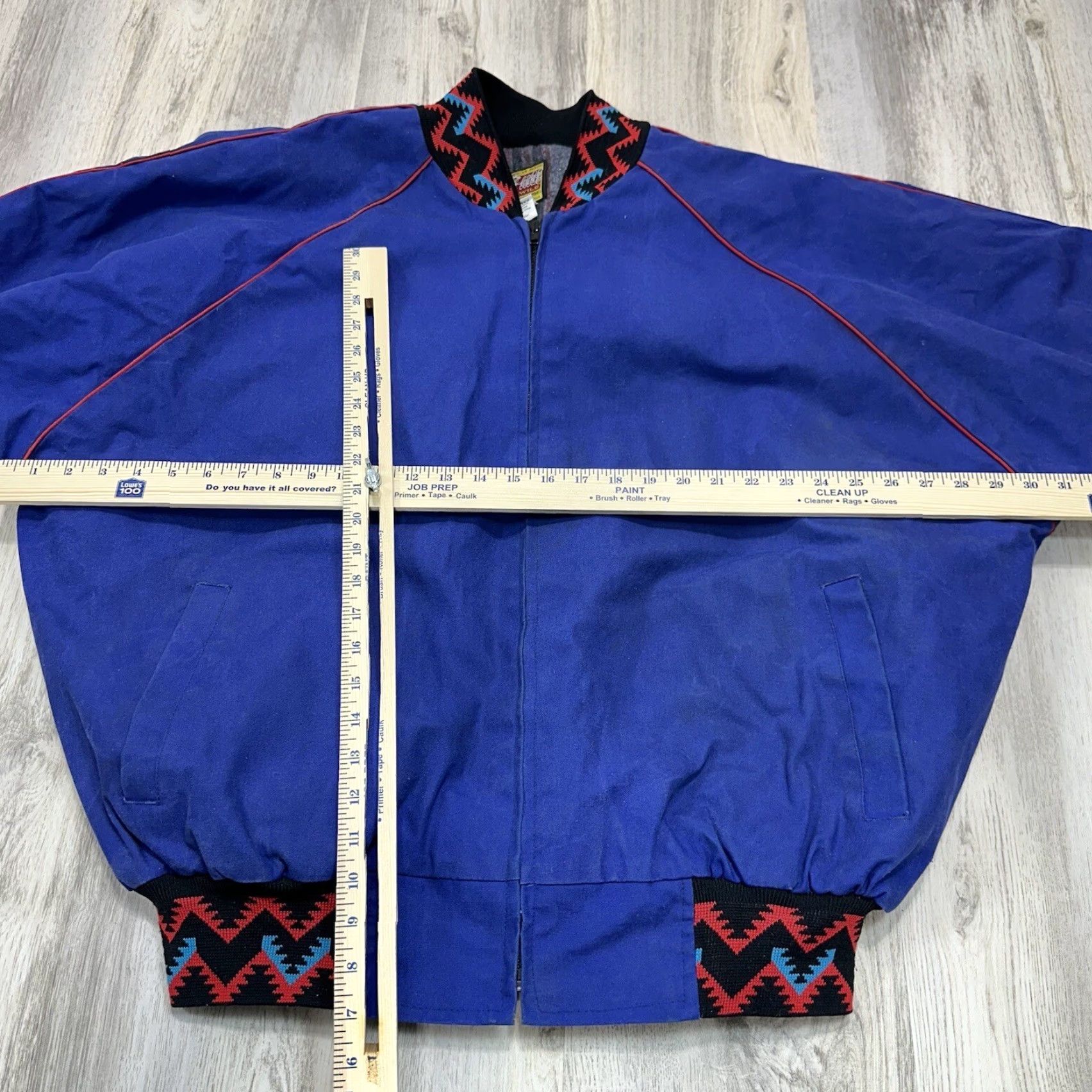 Vintage Bee-Wild XL Denim? Southwestern Blanket Jacket Coat Aztec USA Zip-Up Oklahoma Blue, 90s, Cotton, Casual Mens Size US XXL / EU 58 / 5 - 2 Thumbnail