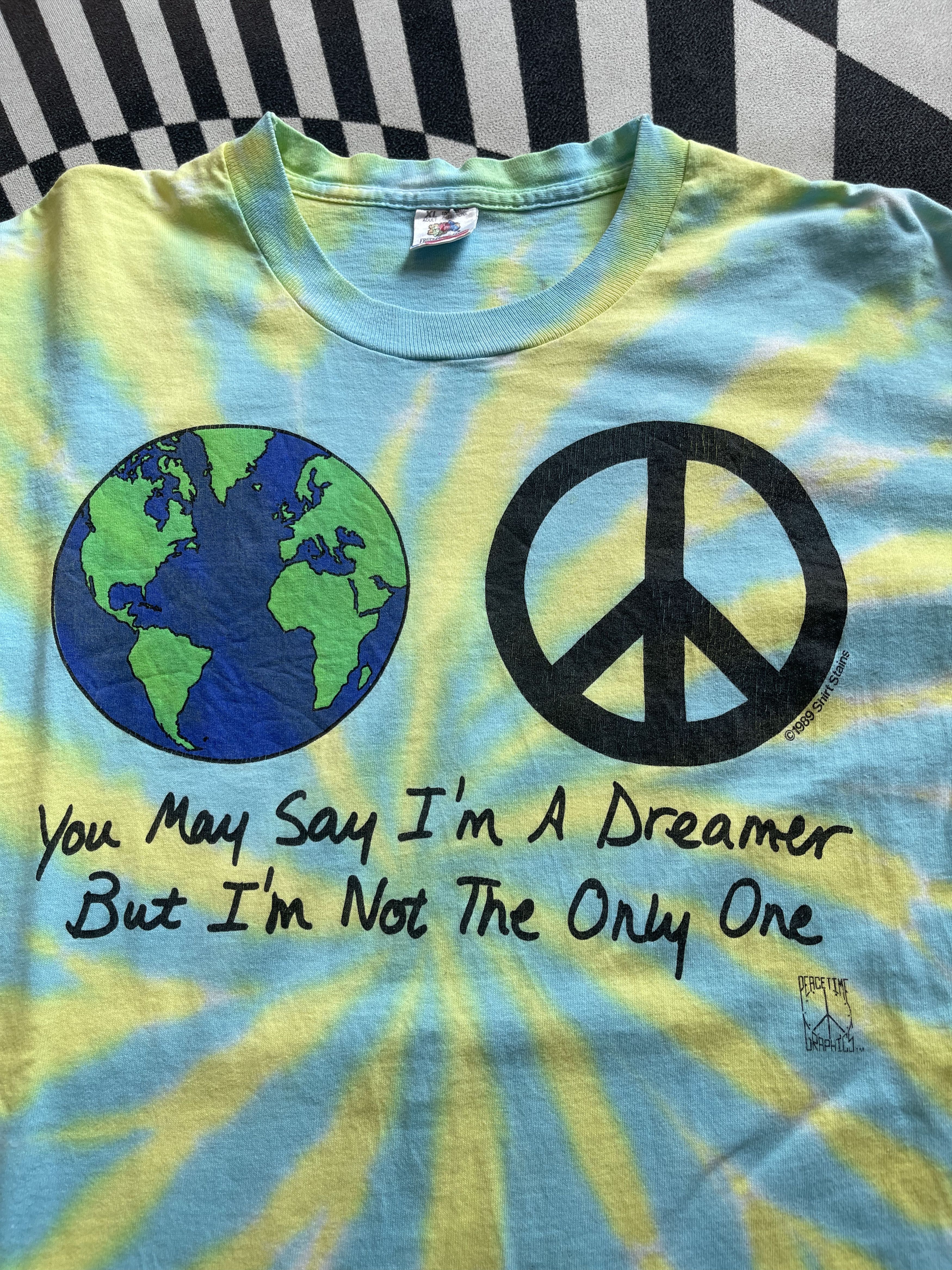 Vintage Vintage 1989 John Lennon "Imagine" Tie-Dye Shirt Size US XL / EU 56 / 4 - 5 Thumbnail