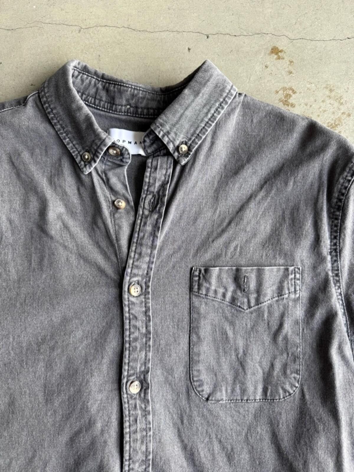 Topman Topman / Button Up Denim Shirt Casual Stretch / Gray Size US M / EU 48-50 / 2 - 11 Thumbnail