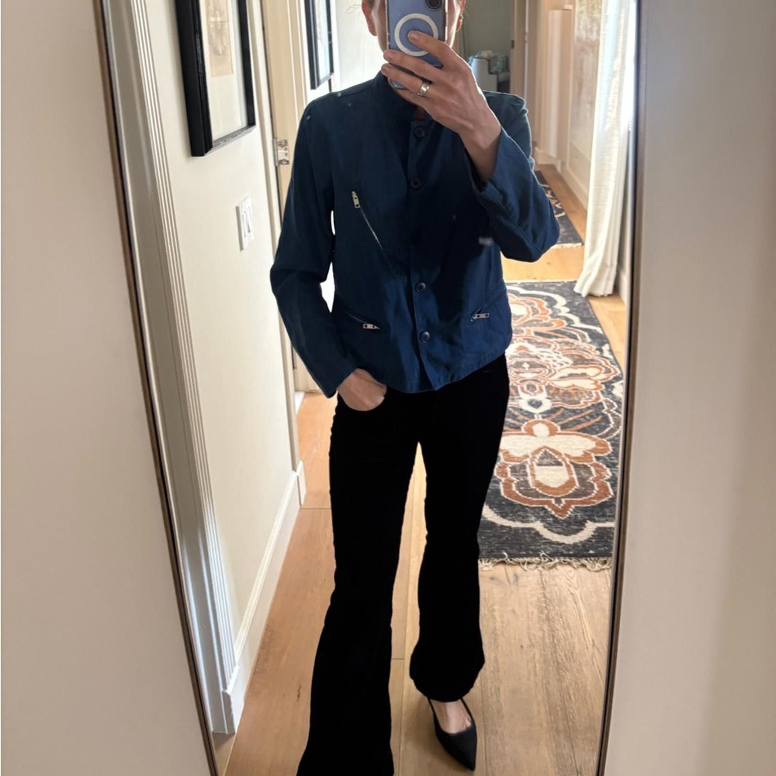 agnes b. Agnès b. PARIS Denim Blue Lyocell Cropped Jacket Size S / US 4 / IT 40 - 4 Thumbnail