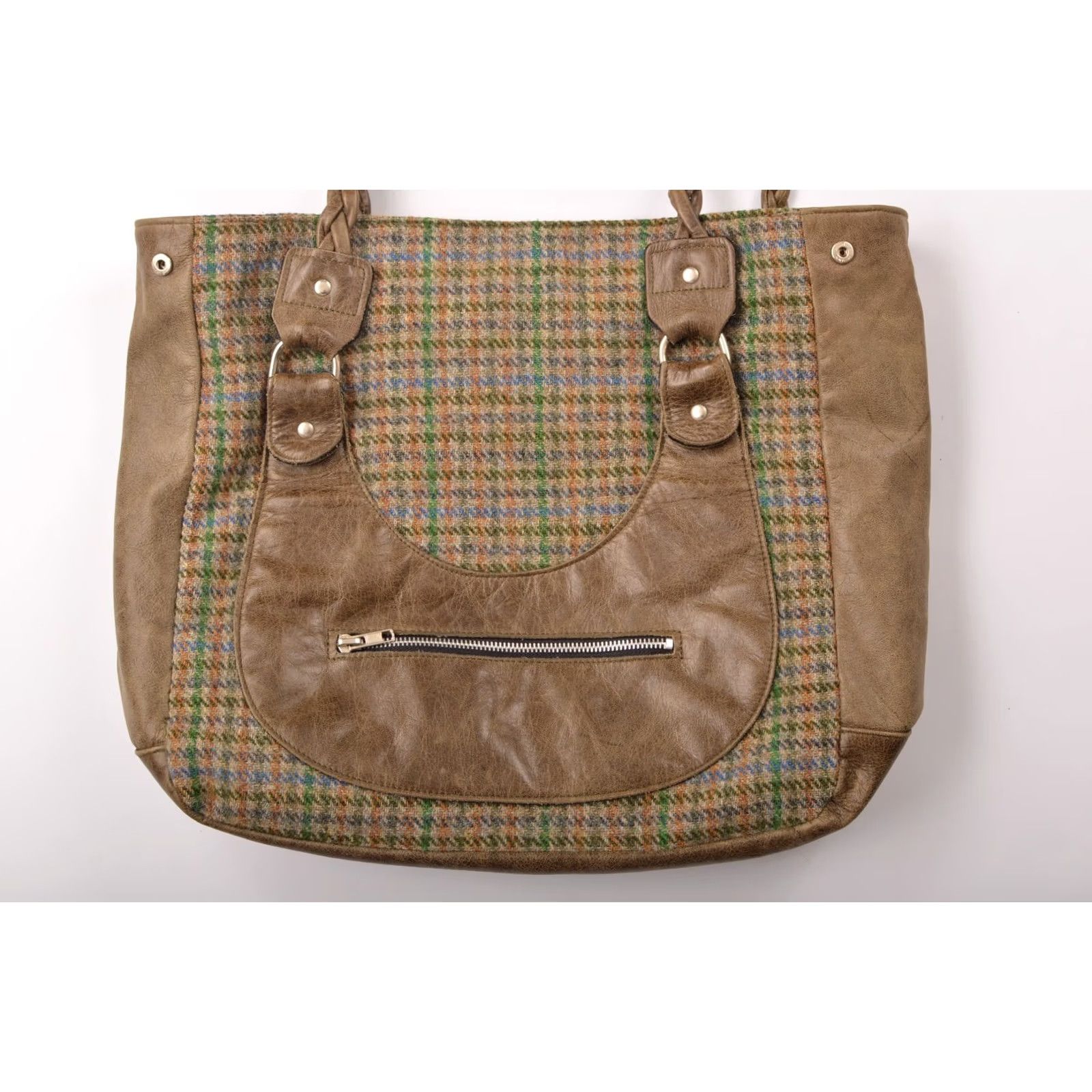 Harris Tweed Harris Tweed Tote Hand Bag Plaid Womens Tote Harris Tweed Multicolor Wool Exterior Material Tweed Plaid Tote Hand Bag Womens Harris Tweed Plaid Size ONE SIZE - 3 Thumbnail