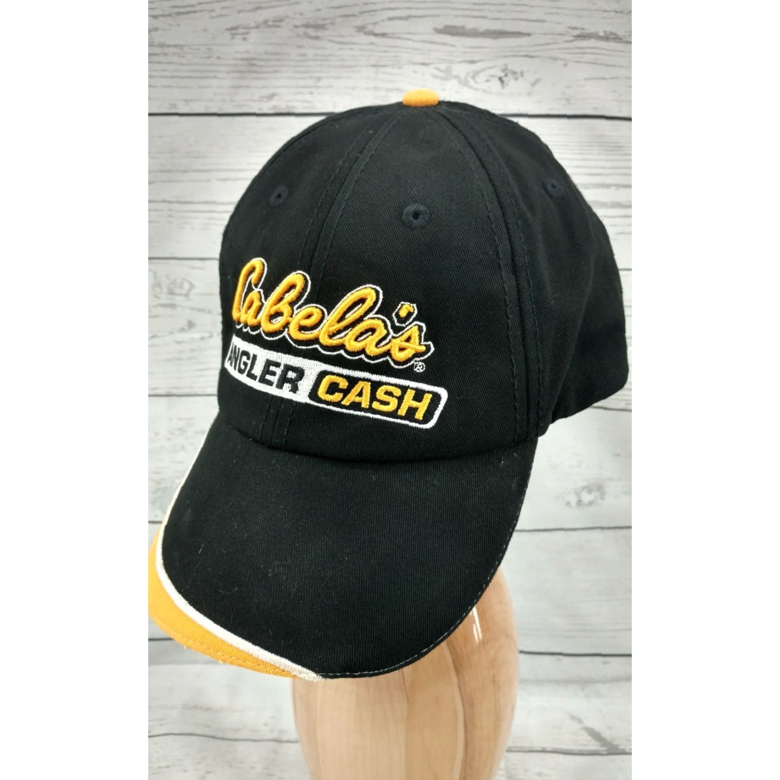 Vintage Cabela's Angler Cash Hat Cap Hunting Fishing Adjustable Black Yellow Cap Baseball Cap Mens Adjustable Strapback Black Yellow Fishing G15 Size ONE SIZE - 2 Thumbnail