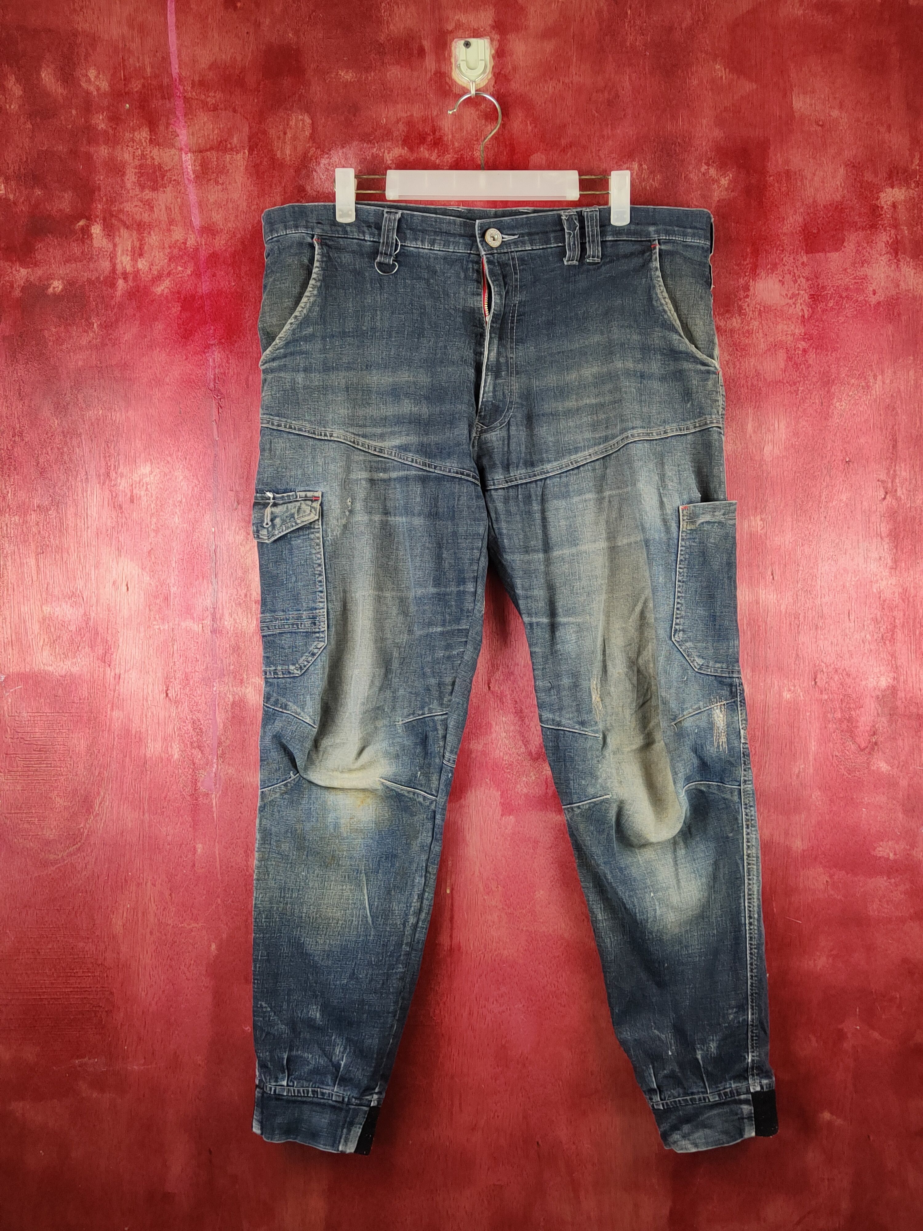 image of Vintage Fieldcore Blue Faded Multipocket Jogger Pants S1470 in Dark Blue Denim, Men's (Size 38)