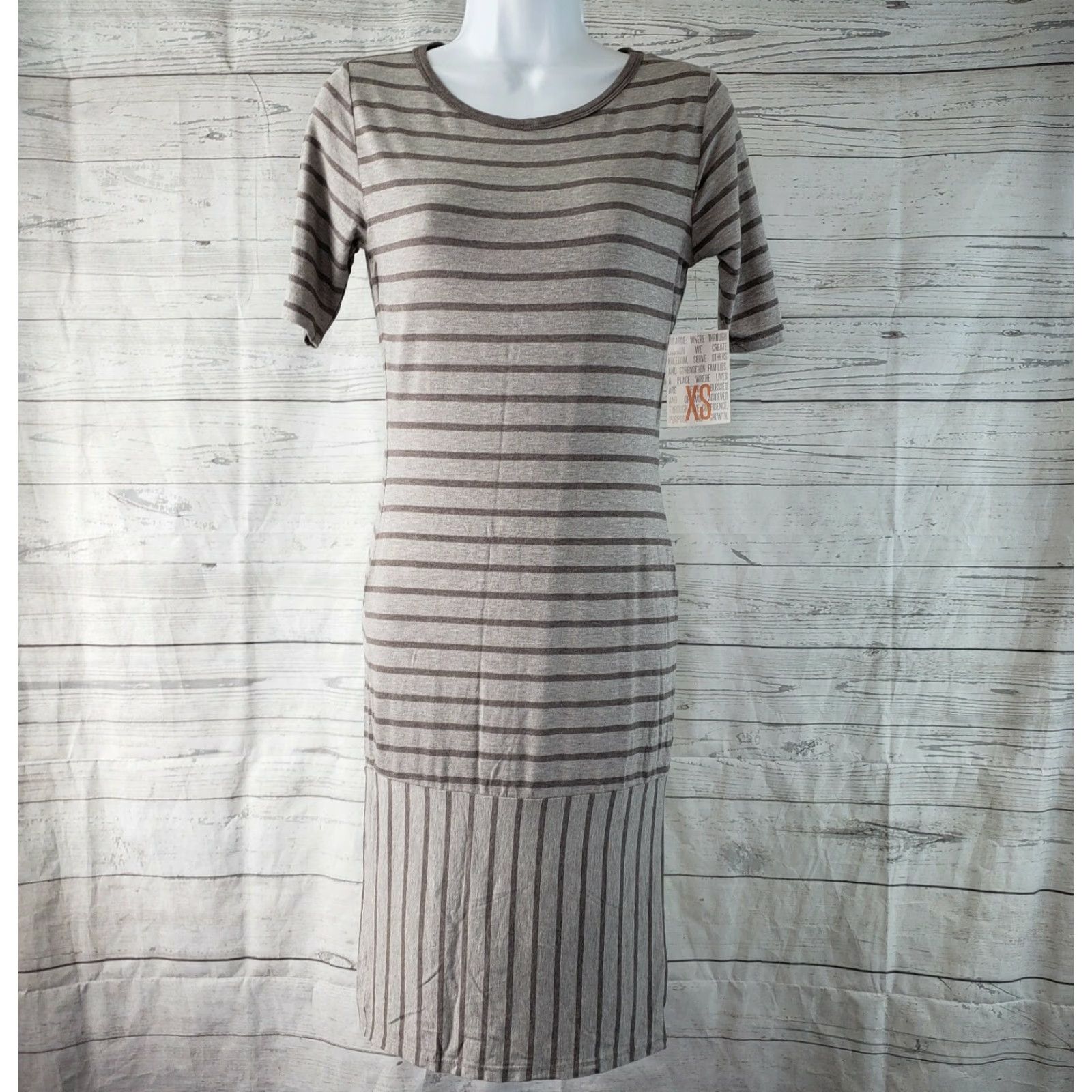 Vintage LuLaRoe Womens Julia Dress XS Gray Stripes Short Sleeve Rayon Blend Dress Size 26" / US 2 / IT 38 - 2 Thumbnail