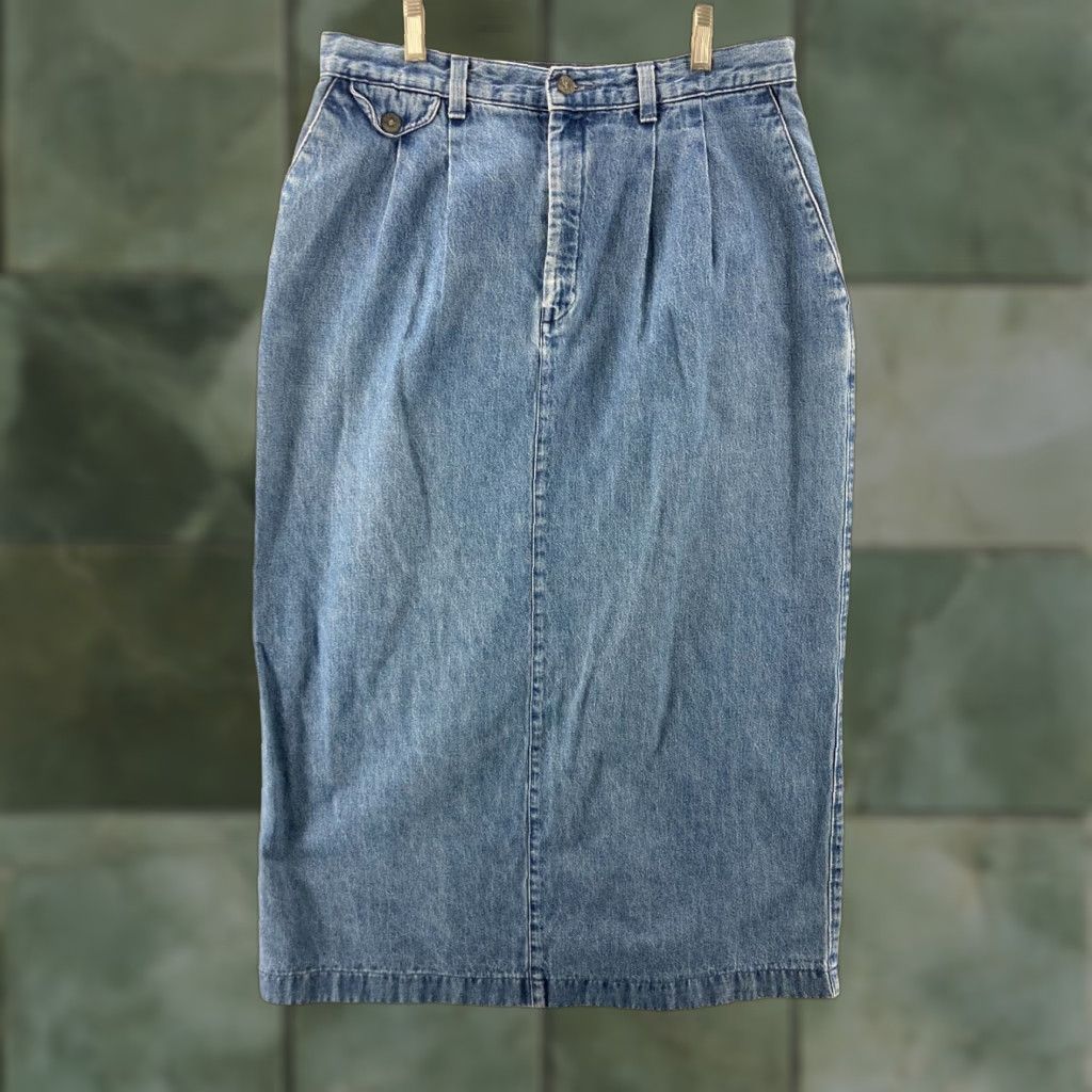 Lee VINTAGE Lee Denim Skirt Womens High Rise Midi A-Line 30x33 Blue 80s 90s Casual Shirt/Skirt? Size 30" / US 8 / IT 44 - 1 Thumbnail