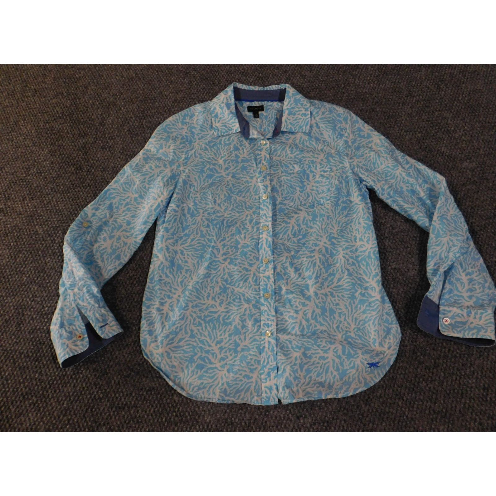 Talbots Talbots Shirt Womens Small Blue White Coral Print Button Front Long Sleeve Cotto Size S / US 4 / IT 40 - 4 Thumbnail